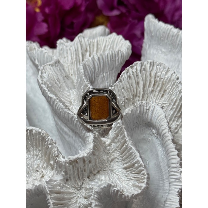 925 Sterling Silver Amber Ring Size 5