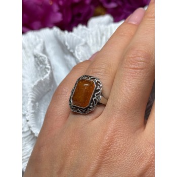 925 Sterling Silver Amber Ring Size 5