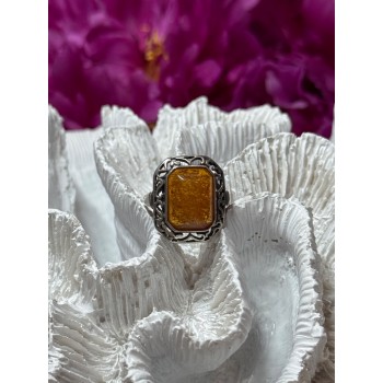 925 Sterling Silver Amber Ring Size 5