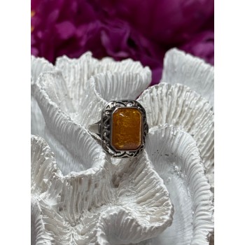 925 Sterling Silver Amber Ring Size 5