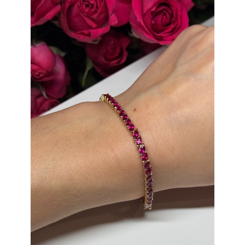 925 Sterling Silver Gold Plated Ruby Bracelet Length 7.5