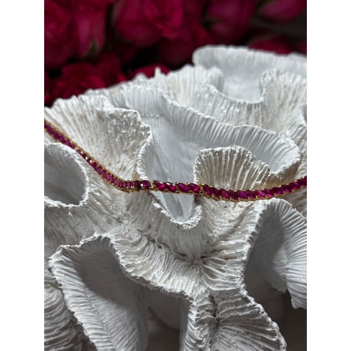 925 Sterling Silver Gold Plated Ruby Bracelet Length 7.5