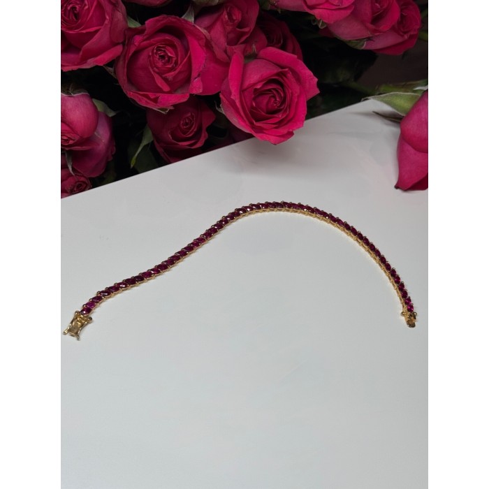 925 Sterling Silver Gold Plated Ruby Bracelet Length 7.5