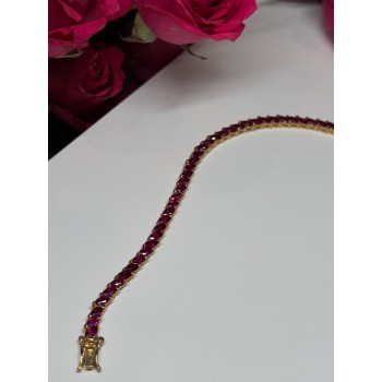 925 Sterling Silver Gold Plated Ruby Bracelet Length 7.5
