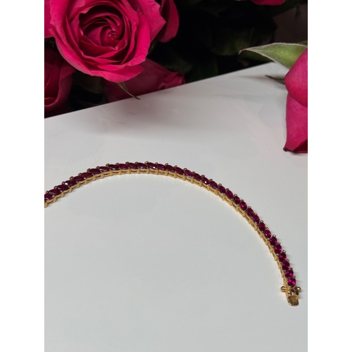925 Sterling Silver Gold Plated Ruby Bracelet Length 7.5