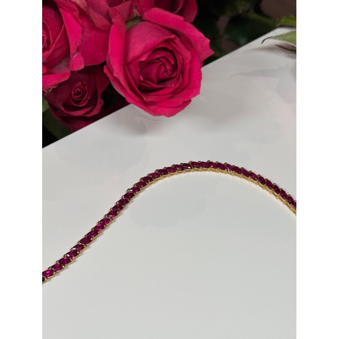 925 Sterling Silver Gold Plated Ruby Bracelet Length 7.5