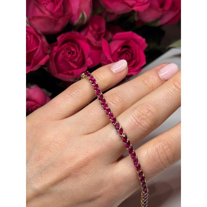 925 Sterling Silver Gold Plated Ruby Bracelet Length 7.5