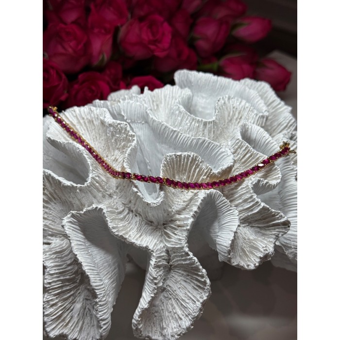 925 Sterling Silver Gold Plated Ruby Bracelet Length 7.5