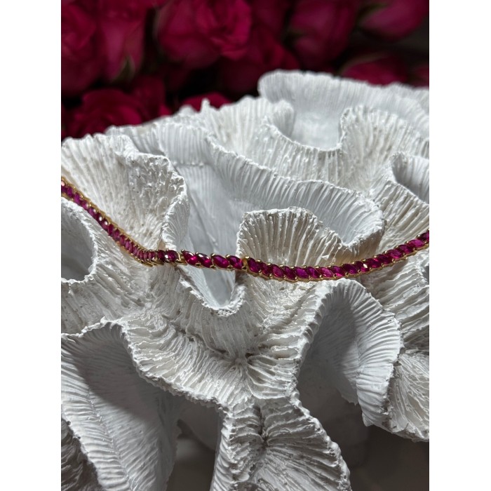 925 Sterling Silver Gold Plated Ruby Bracelet Length 7.5