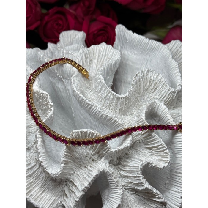 925 Sterling Silver Gold Plated Ruby Bracelet Length 7.5