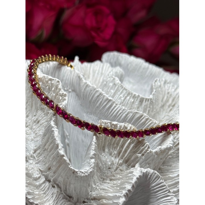 925 Sterling Silver Gold Plated Ruby Bracelet Length 7.5