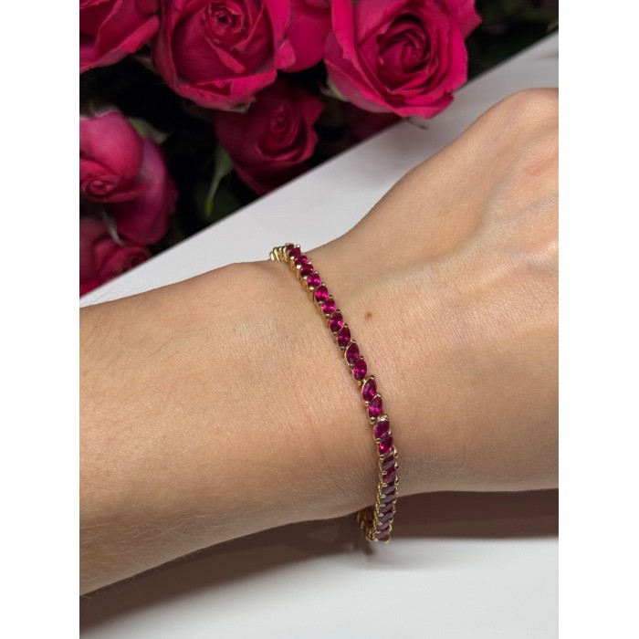 925 Sterling Silver Gold Plated Ruby Bracelet Length 7.5