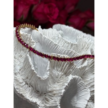 925 Sterling Silver Gold Plated Ruby Bracelet Length 7.5