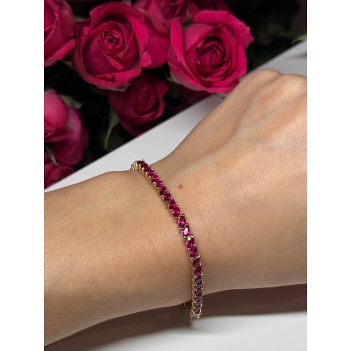 925 Sterling Silver Gold Plated Ruby Bracelet Length 7.5
