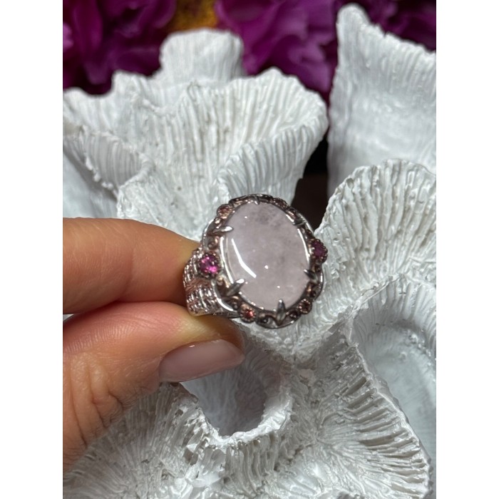 925 Sterling Silver Morganite & Pink Spinel Ring Size 7