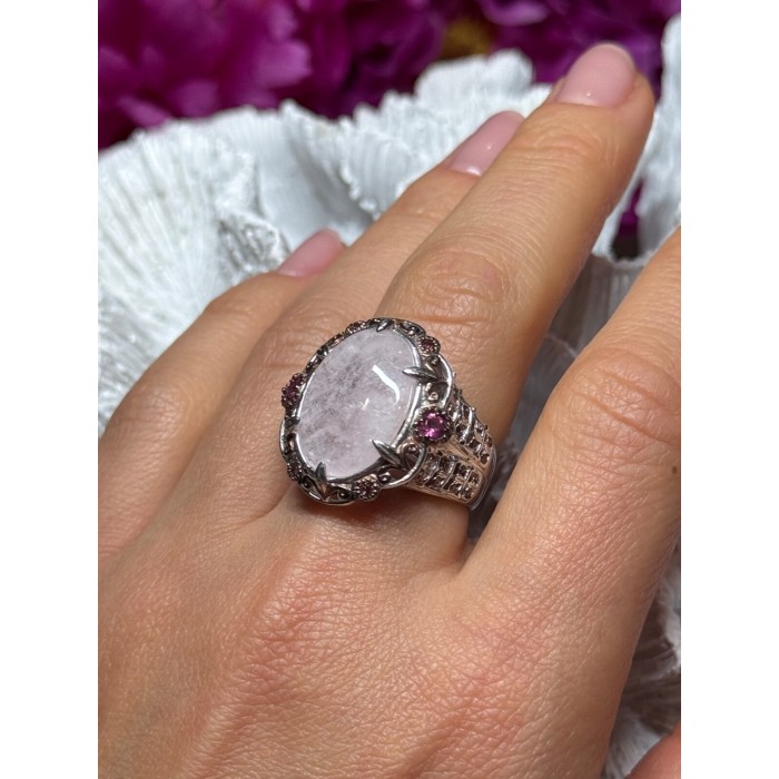 925 Sterling Silver Morganite & Pink Spinel Ring Size 7