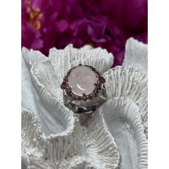 925 Sterling Silver Morganite & Pink Spinel Ring Size 7