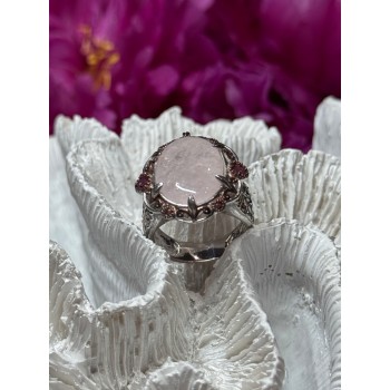 925 Sterling Silver Morganite & Pink Spinel Ring Size 7