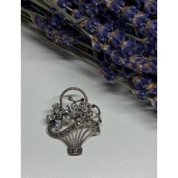 925 Sterling Silver CZ & Marcasites Flowers Brooch