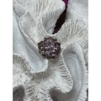 925 Sterling Silver Amethyst & Marcasite Ring Size 5