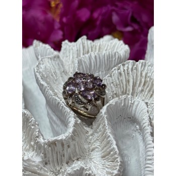 925 Sterling Silver Amethyst & Marcasite Ring Size 5