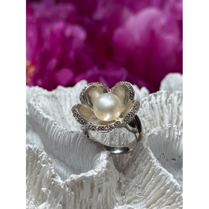 925 STERLING SILVER PEARL & WHITE SAPPHIRE 