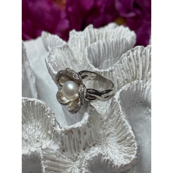 925 STERLING SILVER PEARL & WHITE SAPPHIRE 
