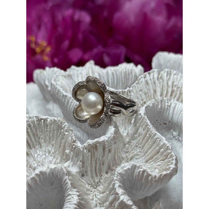 925 STERLING SILVER PEARL & WHITE SAPPHIRE 