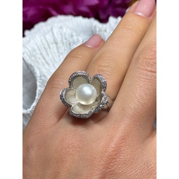 925 STERLING SILVER PEARL & WHITE SAPPHIRE 