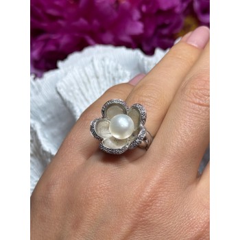 925 STERLING SILVER PEARL & WHITE SAPPHIRE 
