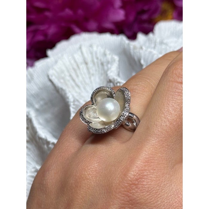 925 STERLING SILVER PEARL & WHITE SAPPHIRE 
