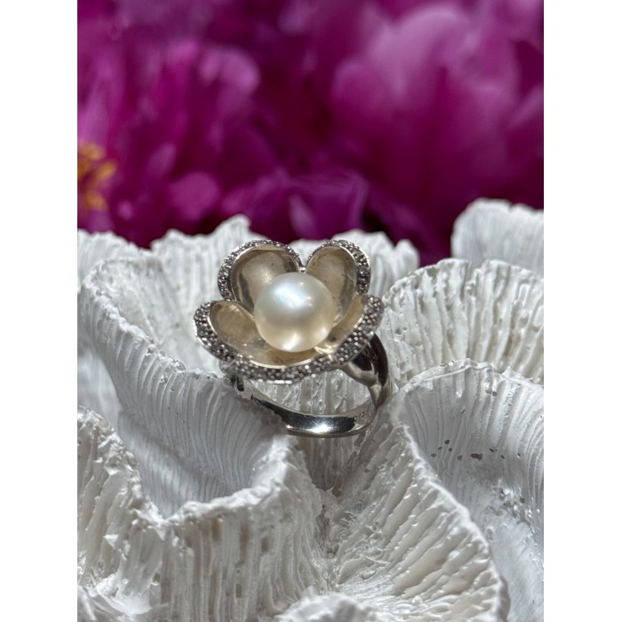 925 STERLING SILVER PEARL & WHITE SAPPHIRE 