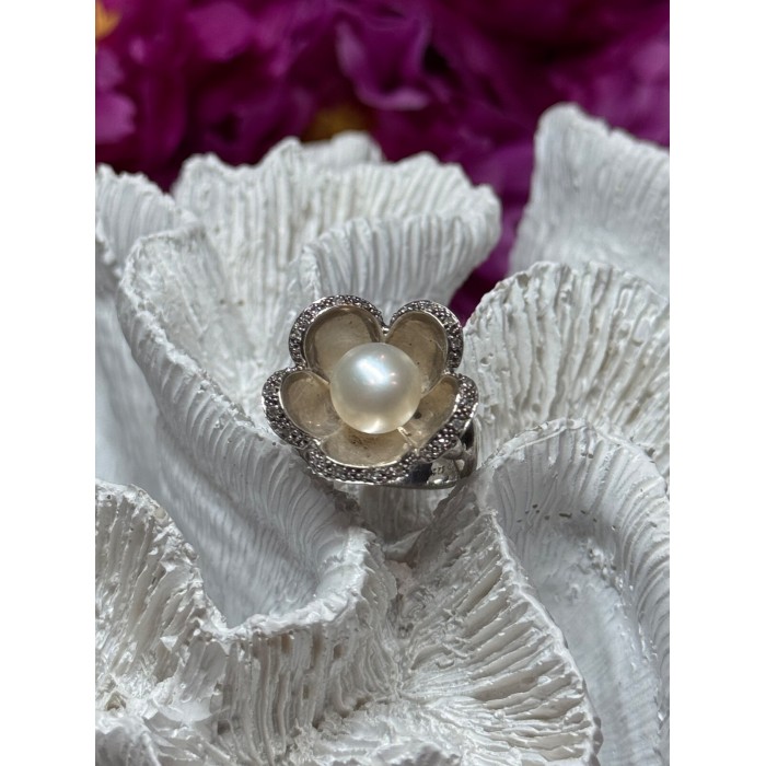 925 STERLING SILVER PEARL & WHITE SAPPHIRE 