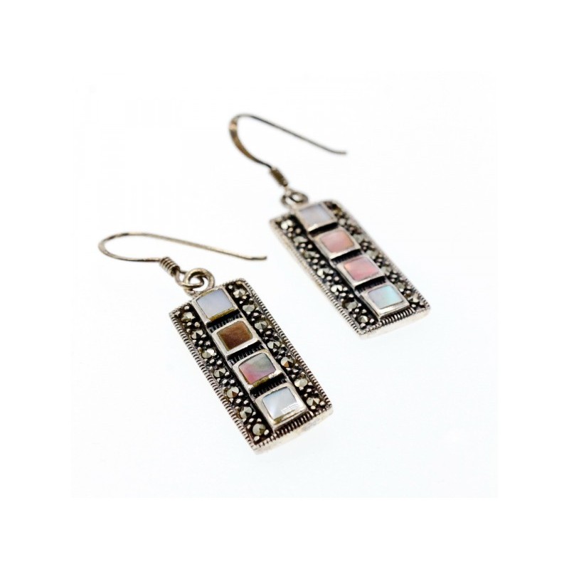 925 STERLING SILVER MOTHER OF PEARL & MARCASITES EARRINGS