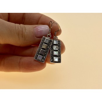 925 STERLING SILVER MOTHER OF PEARL & MARCASITES EARRINGS