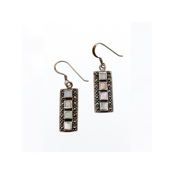 925 STERLING SILVER MOTHER OF PEARL & MARCASITES EARRINGS