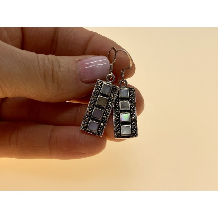 925 STERLING SILVER MOTHER OF PEARL & MARCASITES EARRINGS