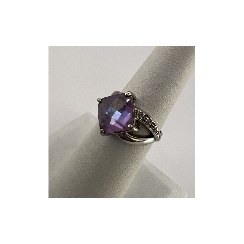 925 Sterling Silver Purple CZ Ring Size 6.5