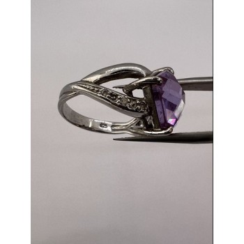925 Sterling Silver Purple CZ Ring Size 6.5
