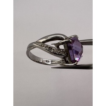 925 Sterling Silver Purple CZ Ring Size 6.5