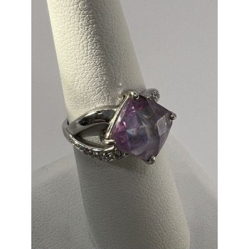 925 Sterling Silver Purple CZ Ring Size 6.5