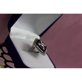 925 STERLING SILVER BLACK JADE, COLORLESS SAPPHIRE & MARCASITE RING SIZE 5.5