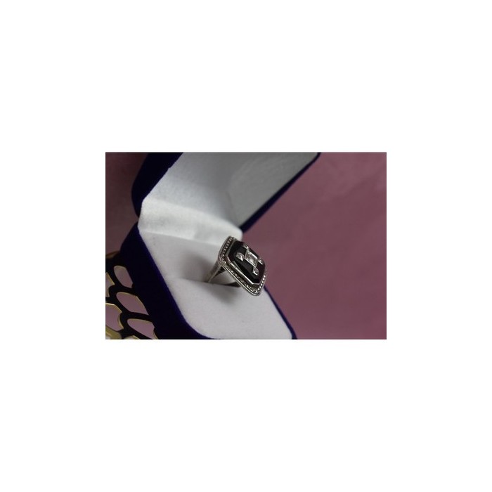 925 STERLING SILVER BLACK JADE, COLORLESS SAPPHIRE & MARCASITE RING SIZE 5.5