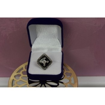 925 STERLING SILVER BLACK JADE, COLORLESS SAPPHIRE & MARCASITE RING SIZE 5.5