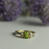 925 Sterling Silver Peridot & Colorless Quartz Ring Size 8