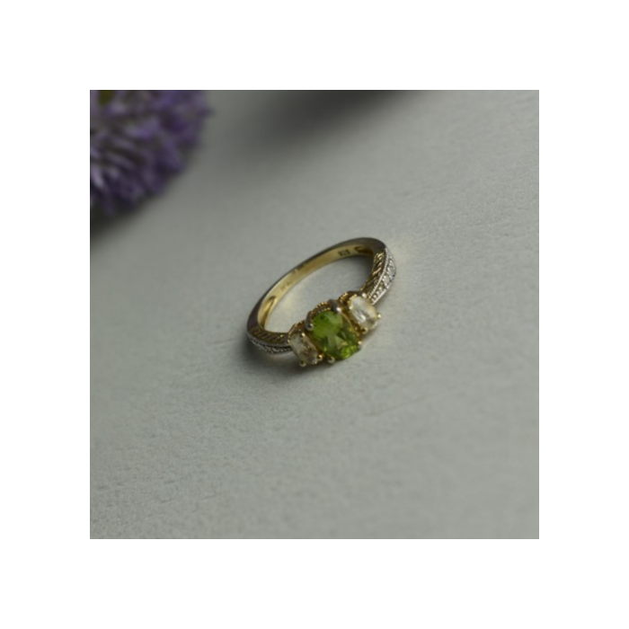 925 Sterling Silver Peridot & Colorless Quartz Ring Size 8