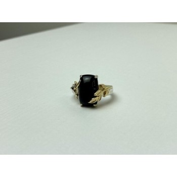 925 Sterling Silver Gold Plated Black Onyx Ring Size 8.5