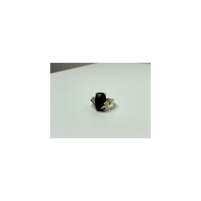 925 Sterling Silver Gold Plated Black Onyx Ring Size 8.5