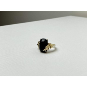 925 Sterling Silver Gold Plated Black Onyx Ring Size 8.5
