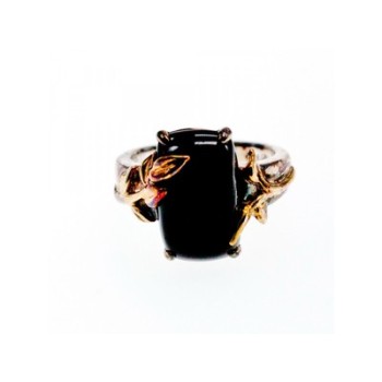 925 Sterling Silver Gold Plated Black Onyx Ring Size 8.5